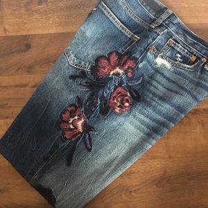 A&F Embroidered Annie High Rise Girlfriend Jeans